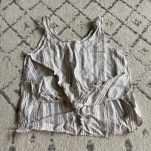 Lou and Grey Grey Striped Linen Tank w/Knot